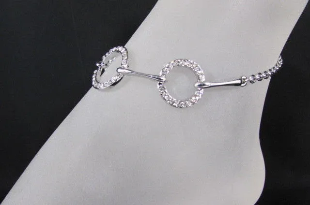 Silver Metal Thin Chains Anklet Foot Round Circle Rhinestones Beach Pool Party Accessories