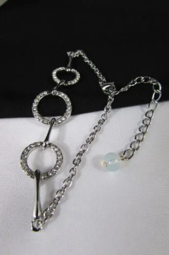 Silver Metal Thin Chains Anklet Foot Round Circle Rhinestones Beach Pool Party Accessories