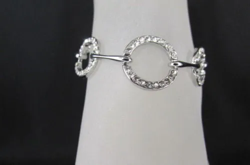 Silver Metal Thin Chains Anklet Foot Round Circle Rhinestones Beach Pool Party Accessories