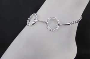Silver Metal Thin Chains Anklet Foot Round Circle Rhinestones Beach Pool Party Accessories