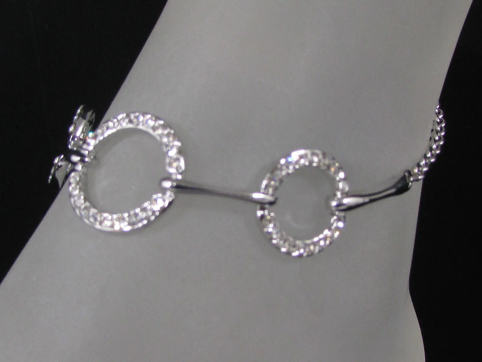 Silver Metal Thin Chains Anklet Foot Round Circle Rhinestones Beach Pool Party Accessories