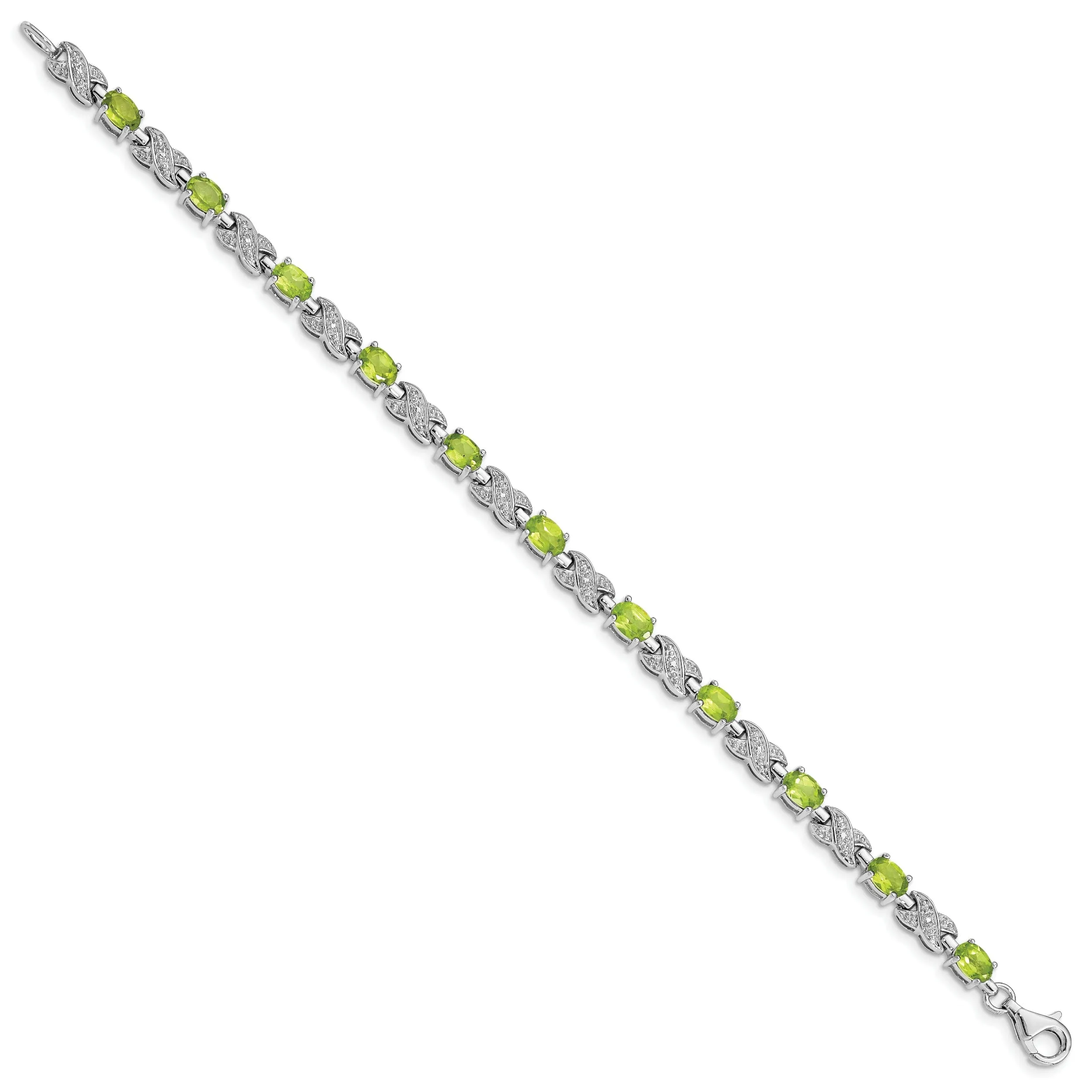 Silver Oval Shape Peridot Gemstone Bracelet
