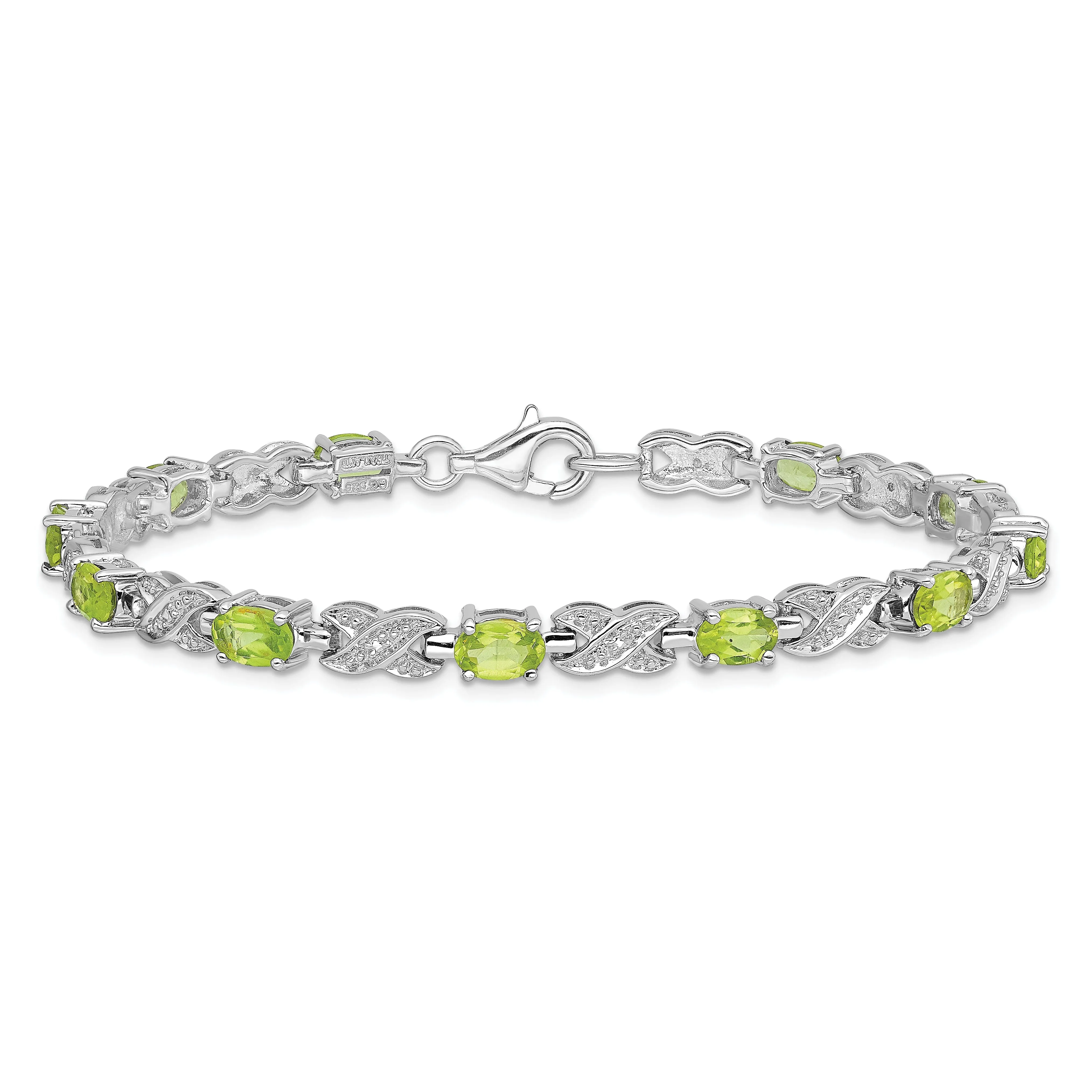 Silver Oval Shape Peridot Gemstone Bracelet