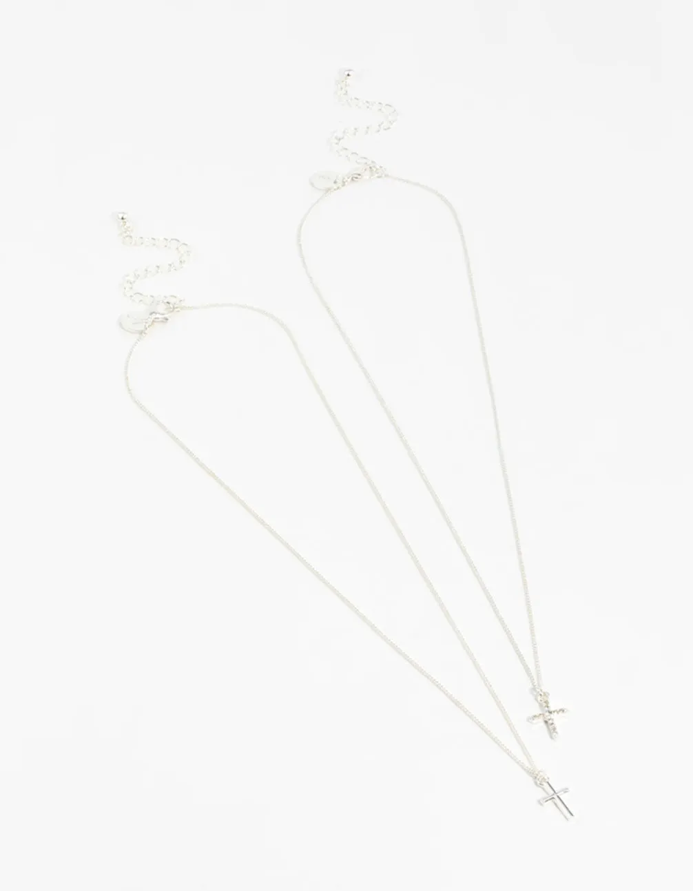 Silver Plain & Diamante Cross Pendant Necklaces 2-Pack