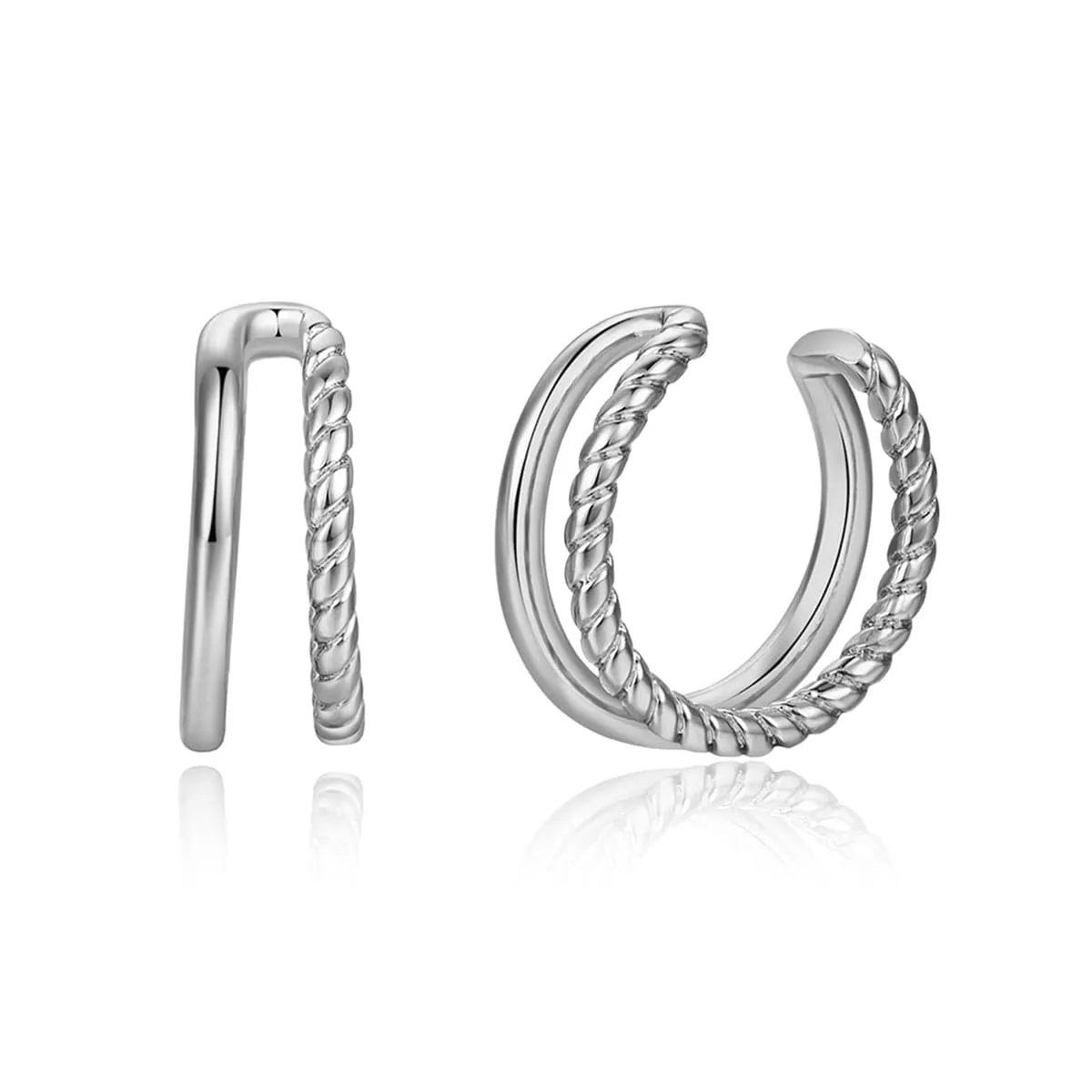 Silver-Plated Half-Twine Layered Ear Cuffs Set