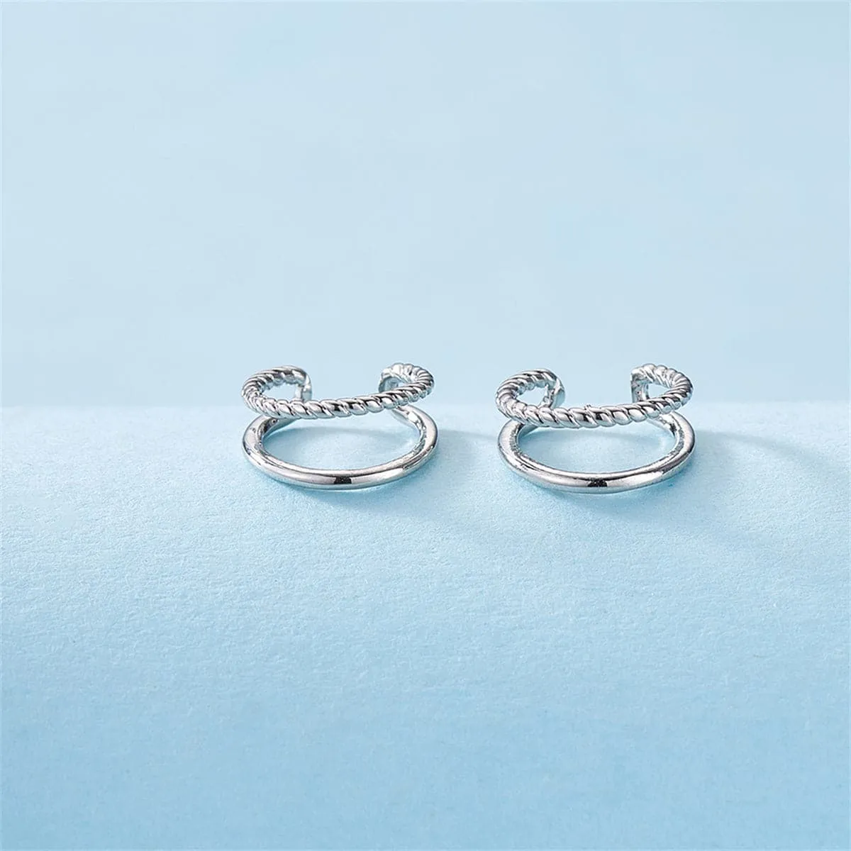 Silver-Plated Half-Twine Layered Ear Cuffs Set