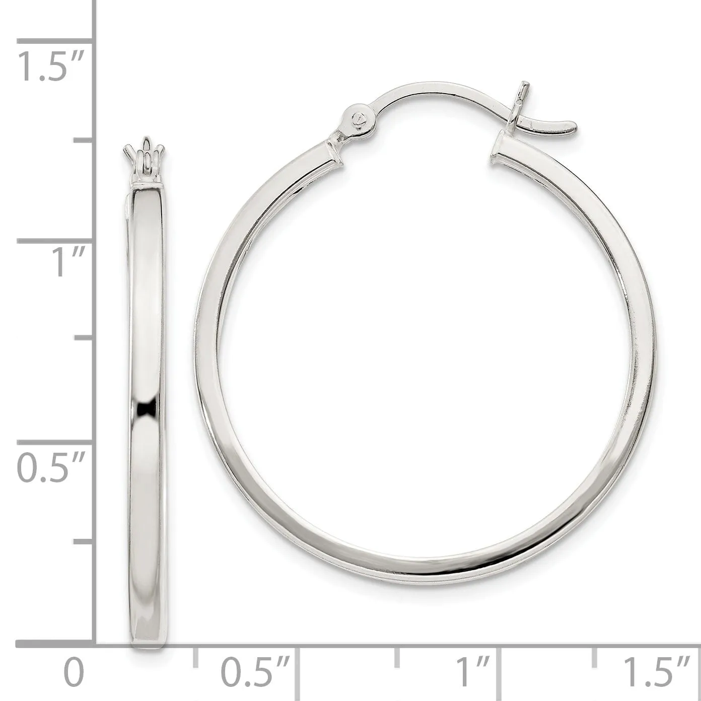 Silver Polished Hollow Hoop Hinged Back Earring