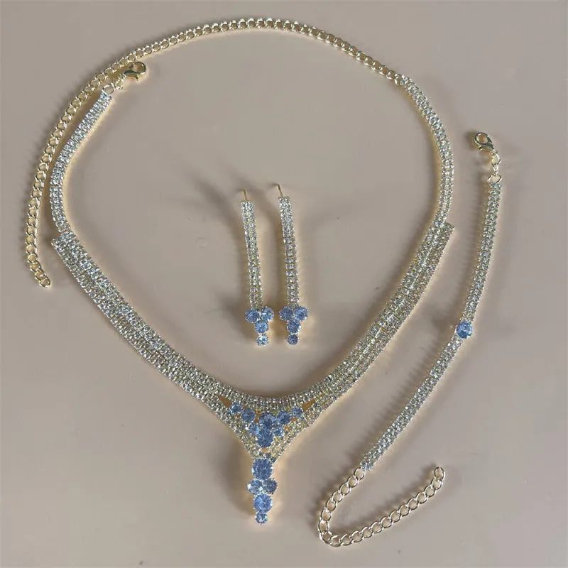 Silver Sapphire Bridal Jewelry Set Women Wedding Jewelry