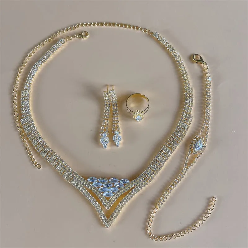 Silver Sapphire Bridal Jewelry Set Women Wedding Jewelry