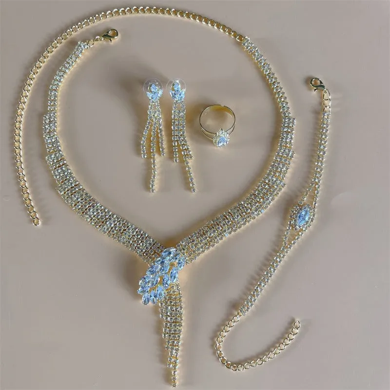 Silver Sapphire Bridal Jewelry Set Women Wedding Jewelry