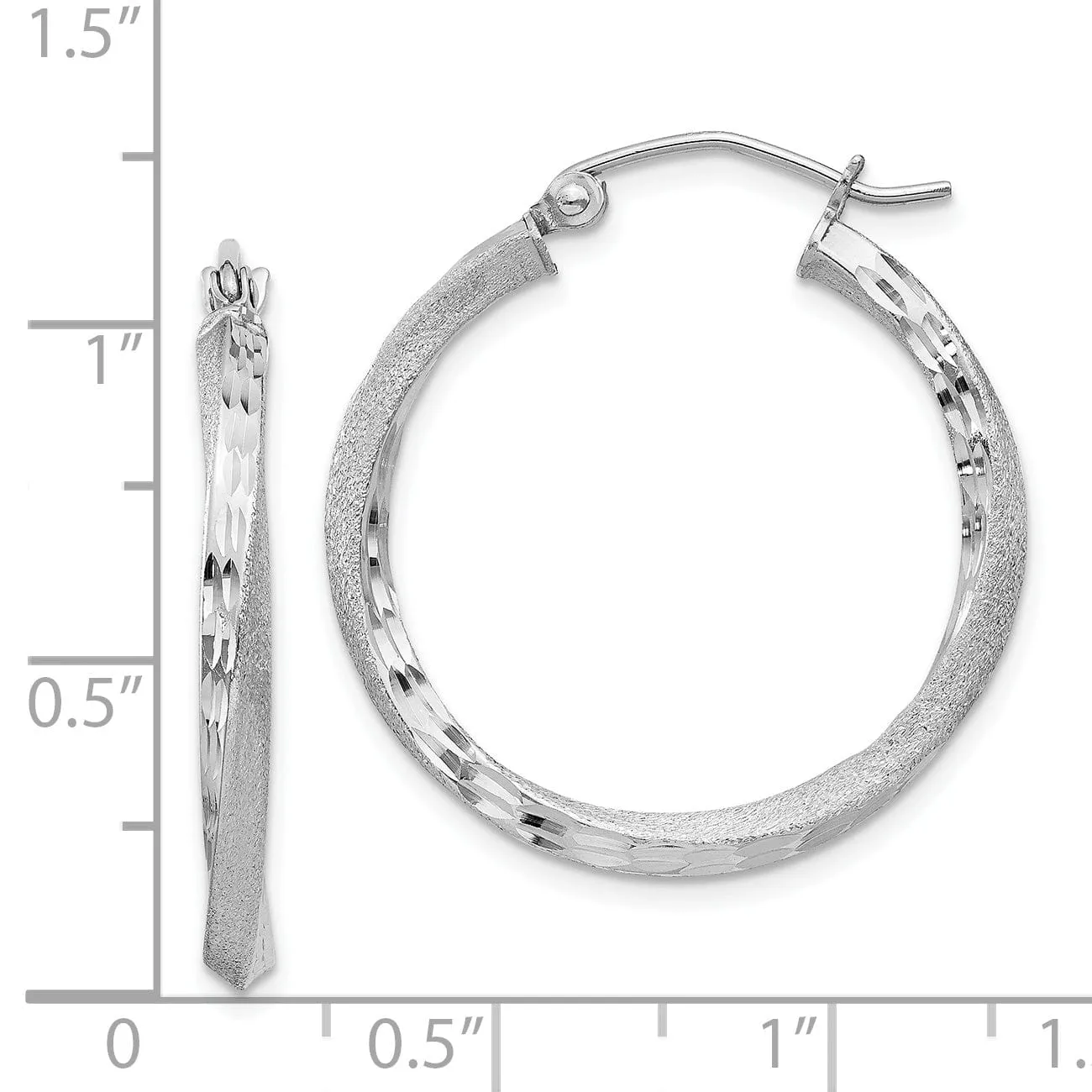Silver Satin Diamond Cut Twist Hoop Earrings