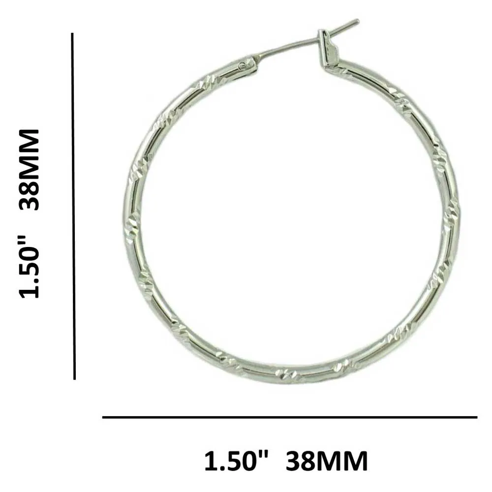 Silver-tone Diamond Cut Medium Hoop Pierced Earring - MEC401S