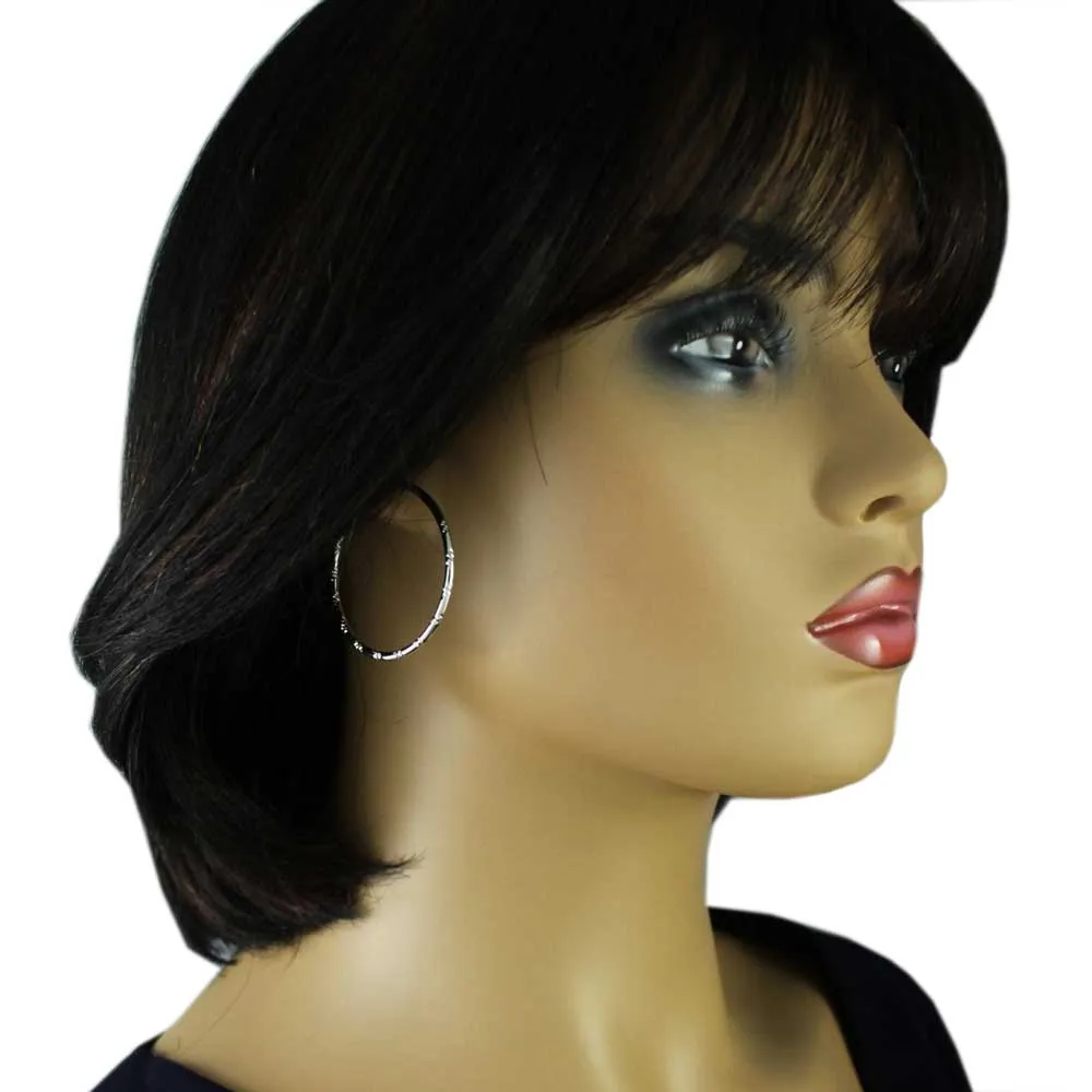Silver-tone Diamond Cut Medium Hoop Pierced Earring - MEC401S