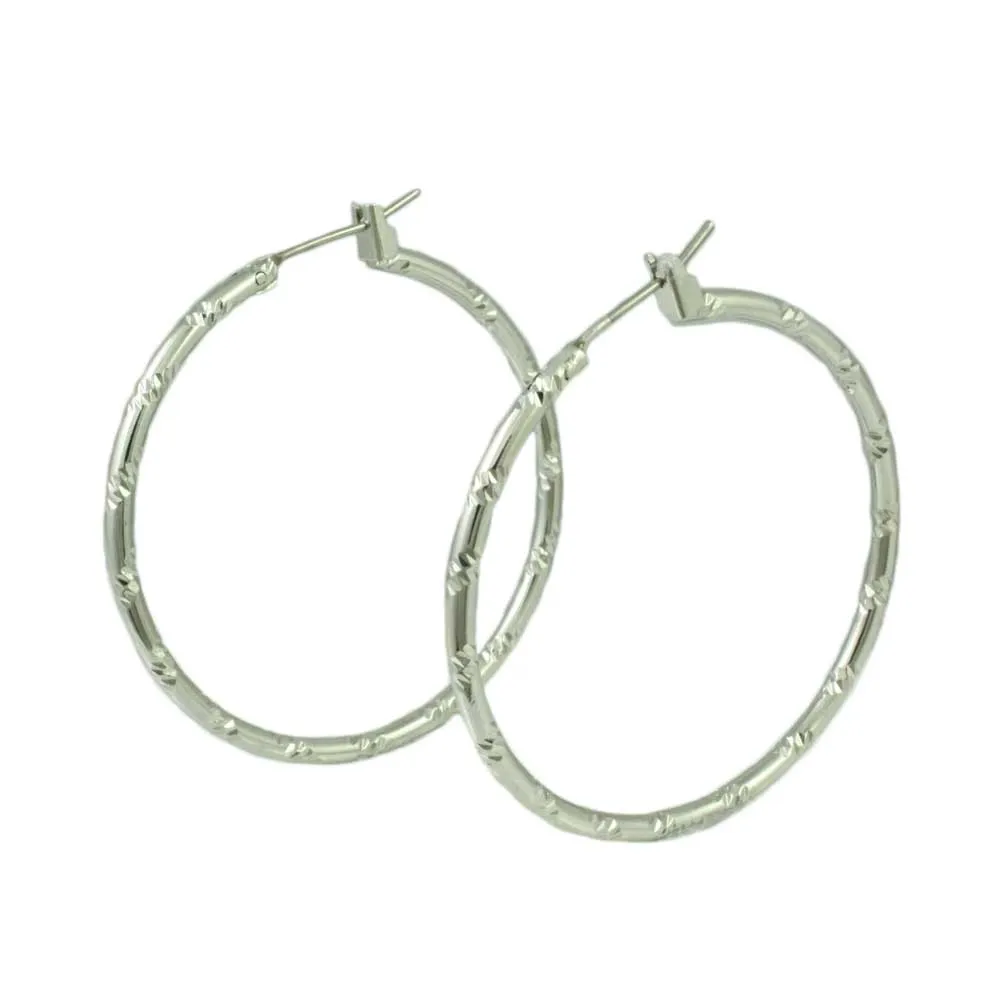 Silver-tone Diamond Cut Medium Hoop Pierced Earring - MEC401S