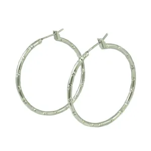 Silver-tone Diamond Cut Medium Hoop Pierced Earring - MEC401S