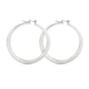 SILVER-TONE STEEL POST HOOP EARRINGS  #FW1403799