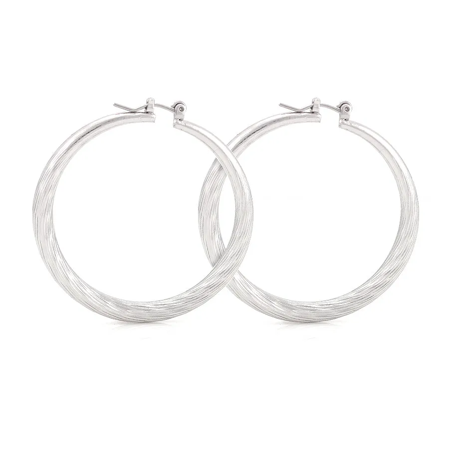 SILVER-TONE STEEL POST HOOP EARRINGS  #FW1403799