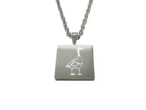 Silver Toned Etched Goose Bird Pendant Necklace