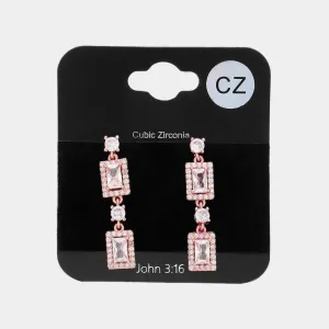 Small CZ Clear Stone Cluster Dangle Pageant Earrings on Rose Gold  | Earrings for Little Girls |  623018