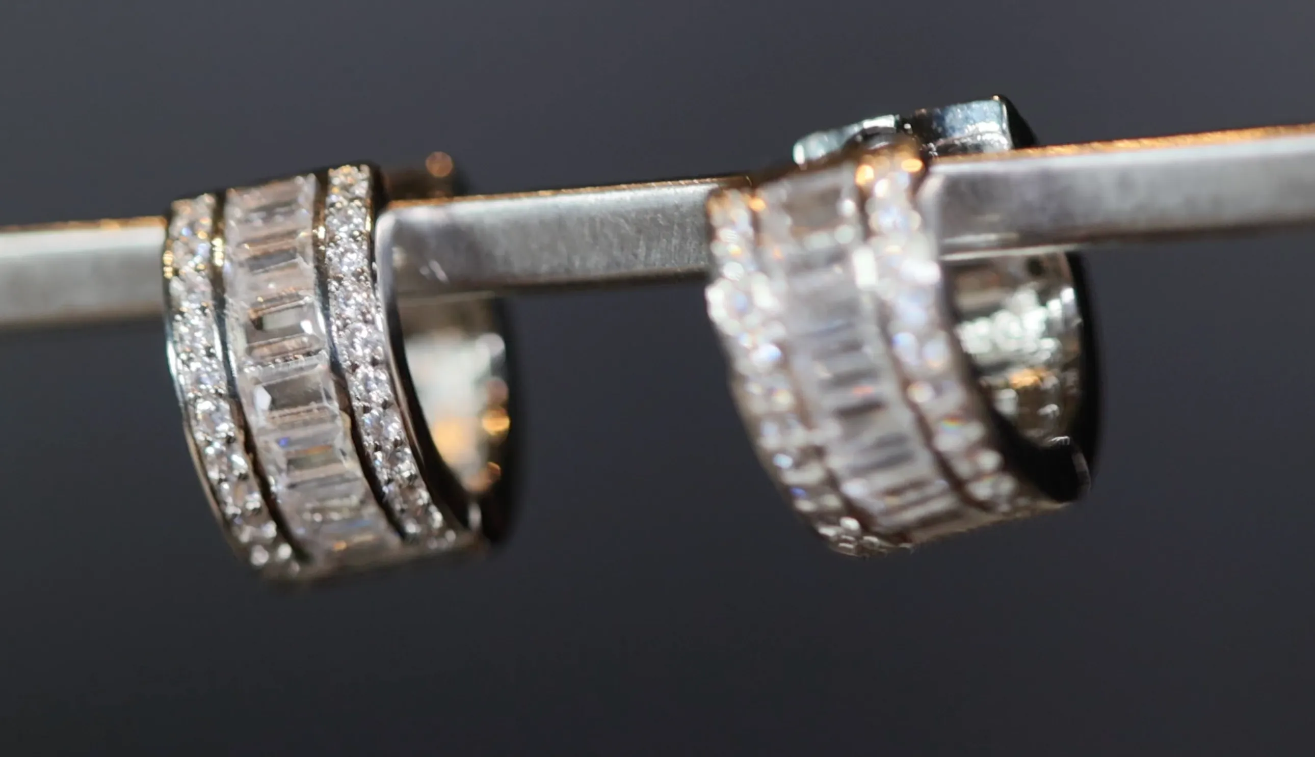 Small diamond hoop earrings, baguette diamond hoop earrings, iced out hoop earrings