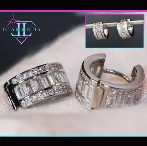 Small diamond hoop earrings, baguette diamond hoop earrings, iced out hoop earrings