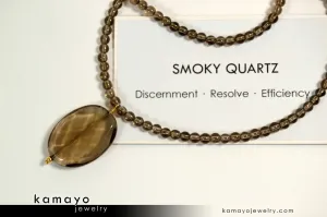 SMOKY QUARTZ NECKLACE - Faceted Oval Pendant and Round Beads