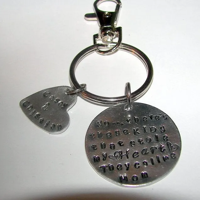 So there's these kids that stole my heart , handstamped Key ring with kids names, custom personalized hand stamped jewelry