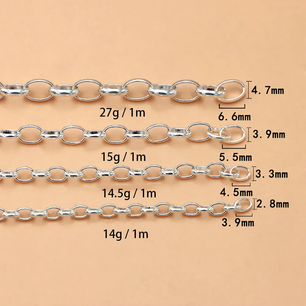 Sold by the Foot BULK Solid 925 Sterling Silver Oval Link Cable Chain Jewelry Making