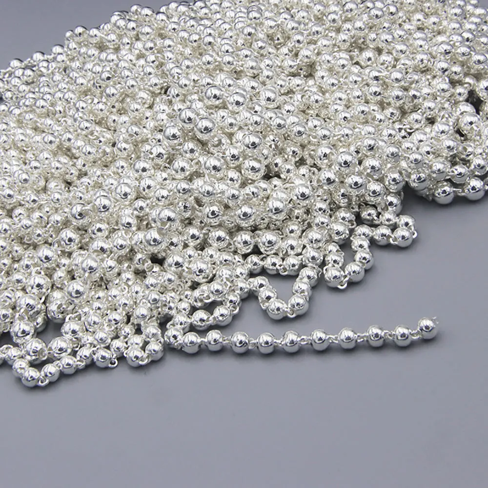 Sold by the Foot BULK Solid 990 Sterling Silver 3mm 4mm 5mm Round Bead Chain