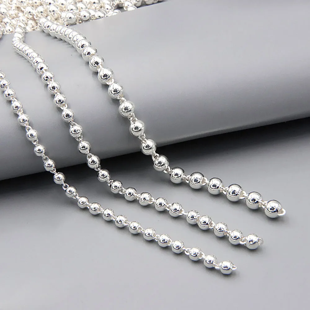 Sold by the Foot BULK Solid 990 Sterling Silver 3mm 4mm 5mm Round Bead Chain
