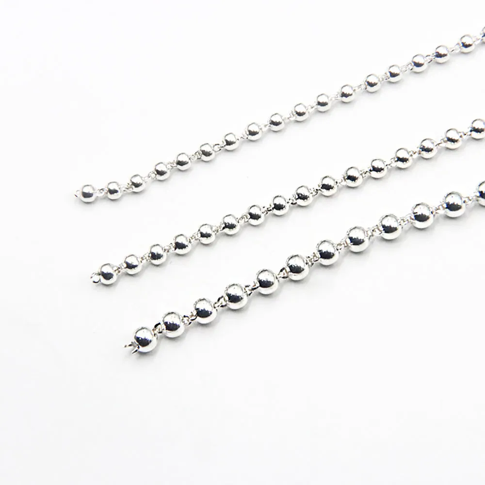 Sold by the Foot BULK Solid 990 Sterling Silver 3mm 4mm 5mm Round Bead Chain