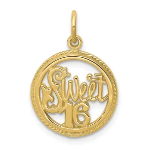 Solid 10k Yellow Gold Sweet 16 Birthday Pendant