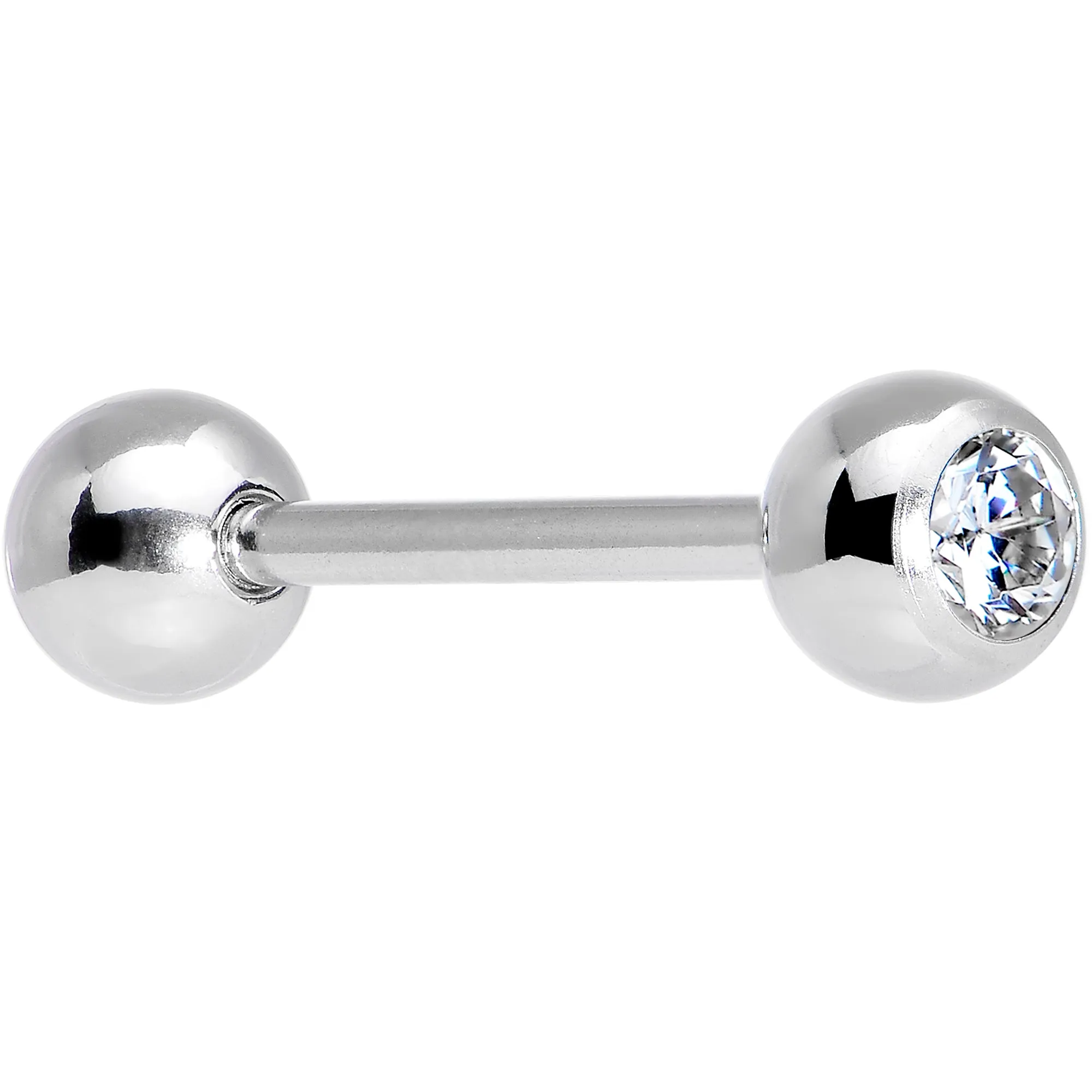 Solid 14KT White GOLD Crystalline CZ SOLITAIRE Barbell Tongue Ring