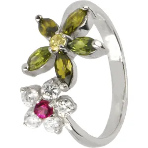 Solid 14kt White Gold Cubic Zirconia Flower Petals Toe Ring