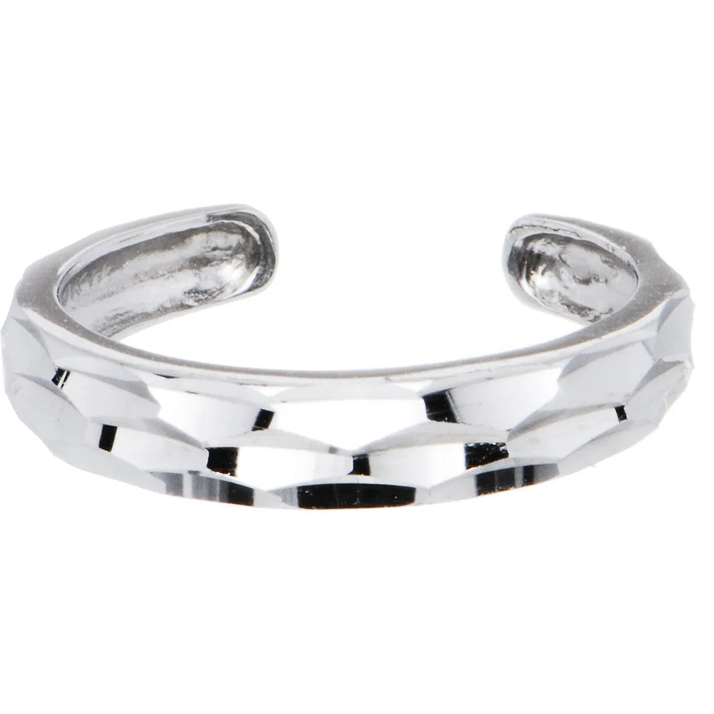 Solid 14kt White Gold Diamond Cut Band Toe Ring