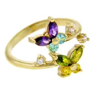 Solid 14kt Yellow Gold Cubic Zirconia Butterfly Toe Ring