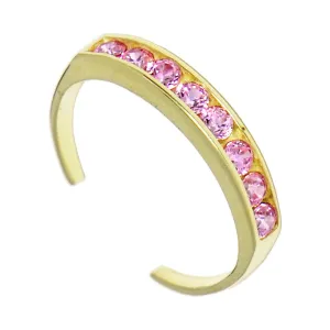 Solid 14kt Yellow Gold Pink Cubic Zirconia Toe Ring