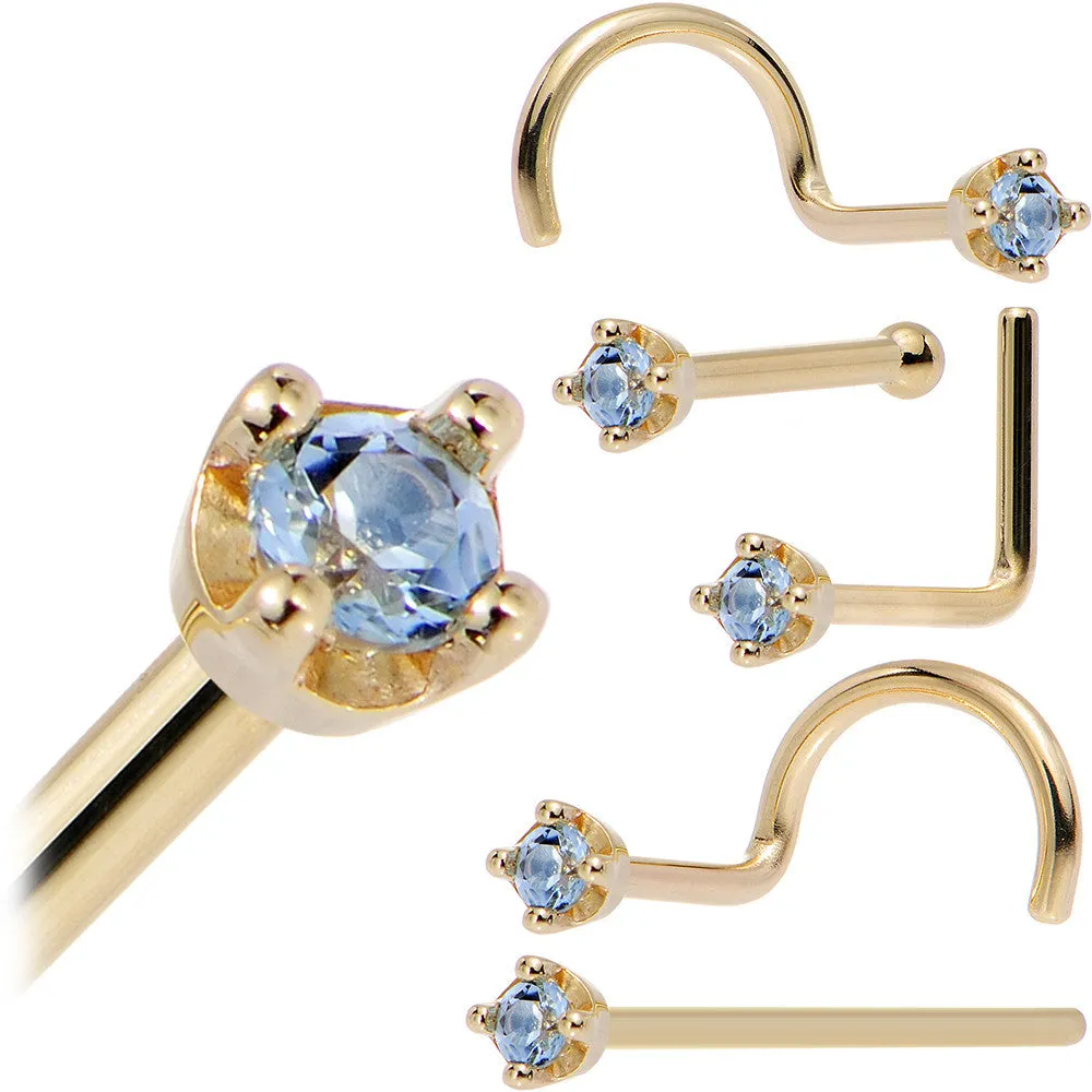 Solid 18KT Yellow Gold (December) 1.5mm Genuine Topaz Nose Ring