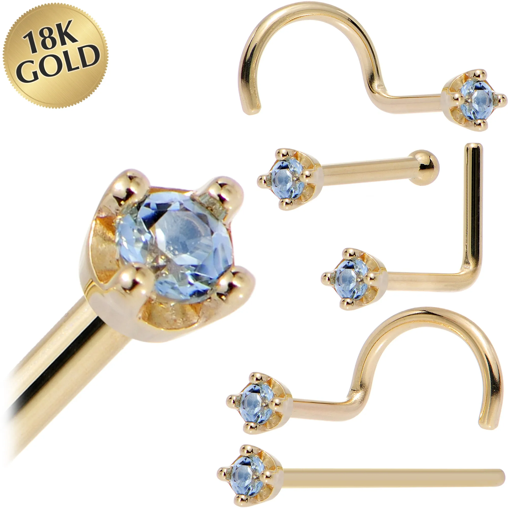 Solid 18KT Yellow Gold (December) 1.5mm Genuine Topaz Nose Ring