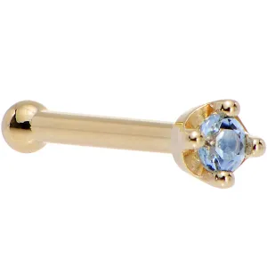 Solid 18KT Yellow Gold (December) 1.5mm Genuine Topaz Nose Ring