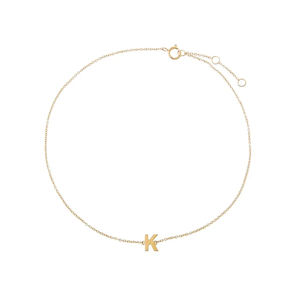Solid Initial Pendant Anklet 14K