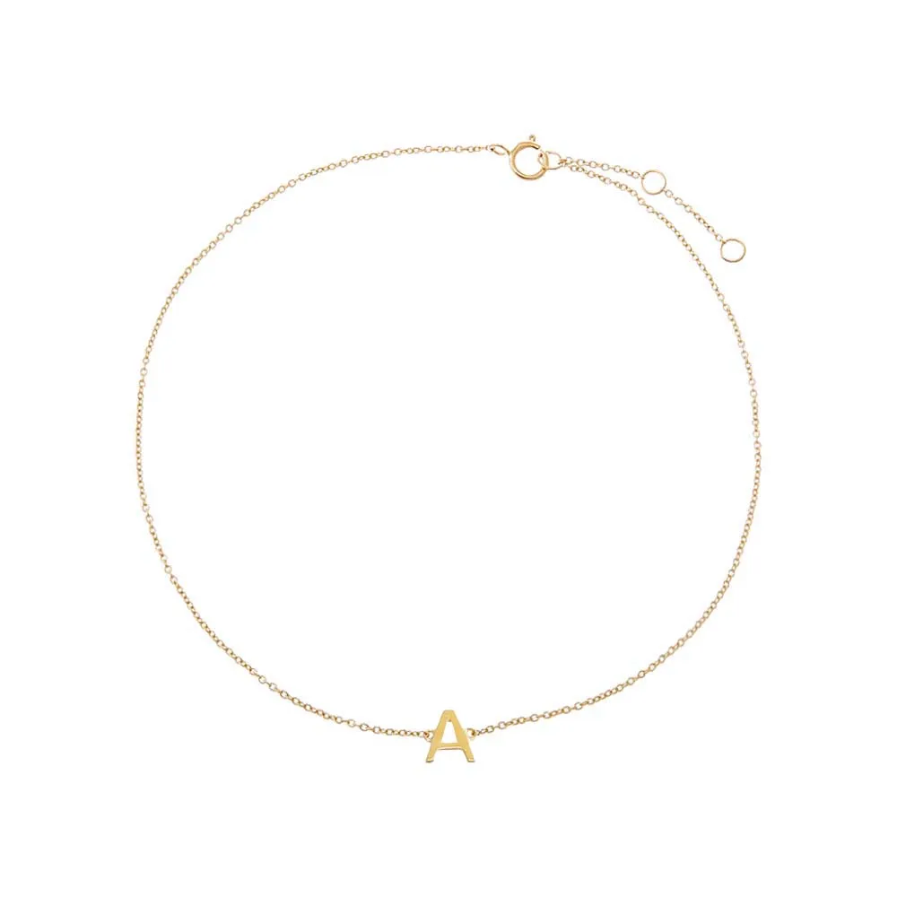 Solid Initial Pendant Anklet 14K