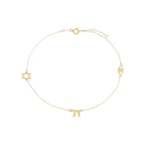 Solid Jewish Charms Anklet 14K