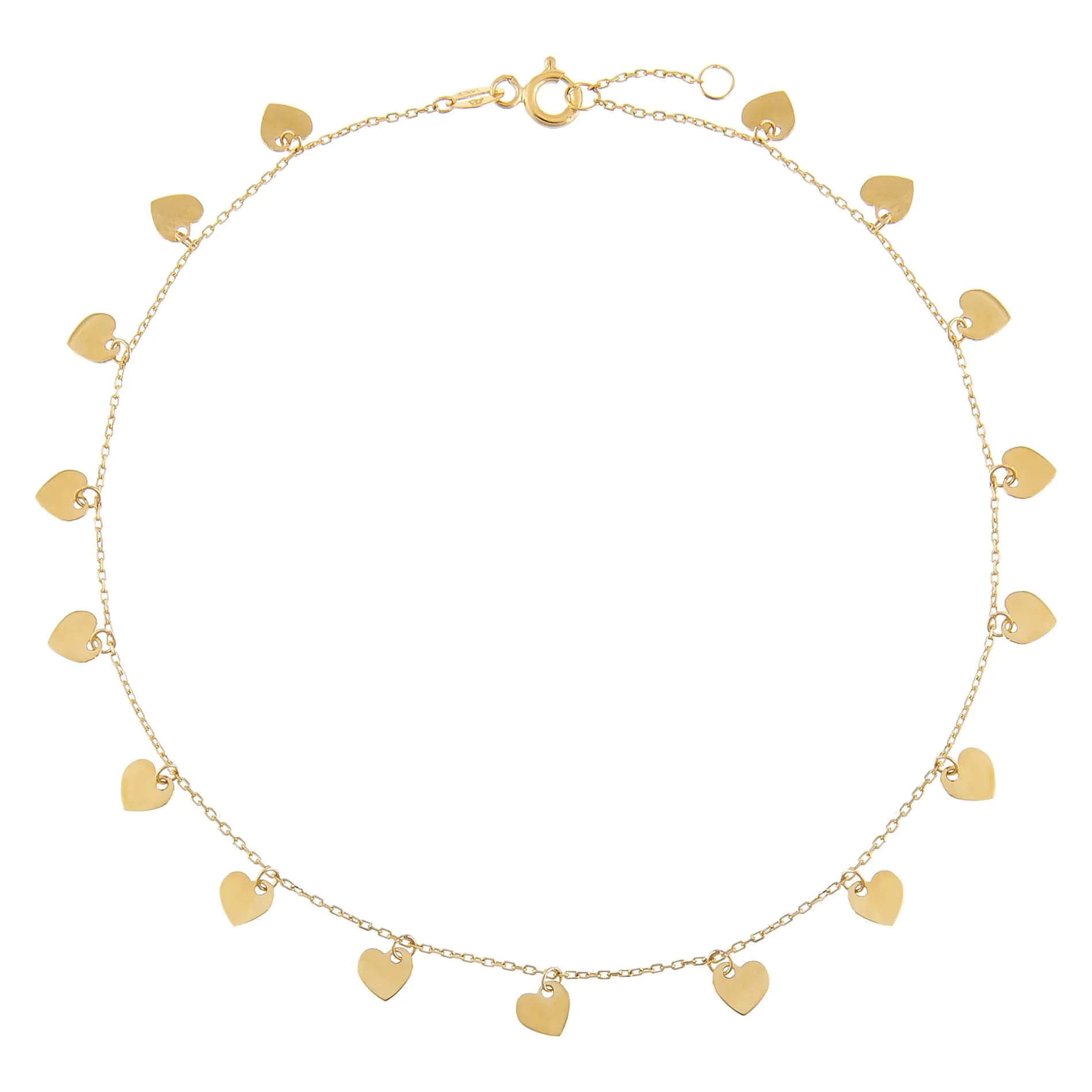 Solid Multi Heart Dangle Anklet 14K