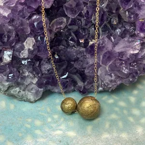 Stacking Charm Necklace with Two Handmade Yellow Gold Paper Beads on Chain