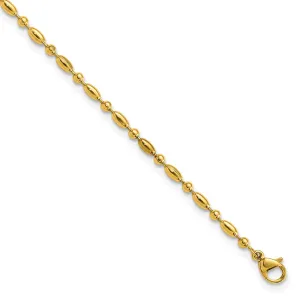 Stainless Steel Polished Yellow IP Fancy Beaded 9.5in w/1in ext. Anklet