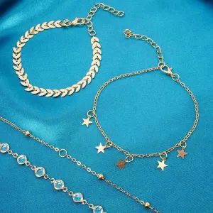 Star Charm Wheat Chain Anklet Set of 4