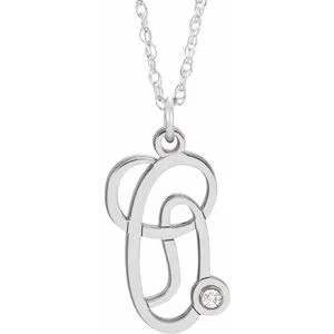 Sterling Silver .02 CT Diamond Script Initial O 16-18" Necklace