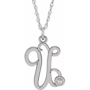 Sterling Silver .02 CT Diamond Script Initial U 16-18" Necklace
