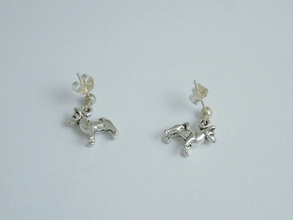 Sterling Silver 3mm ball stud w/tiny Akita Inu dangle earrings-dog-Shiba, Akitas